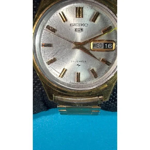 Vintage Seiko 5 23J Automatic Day Date Running Speidel USA 10K RGP Band - Picture 3 of 13